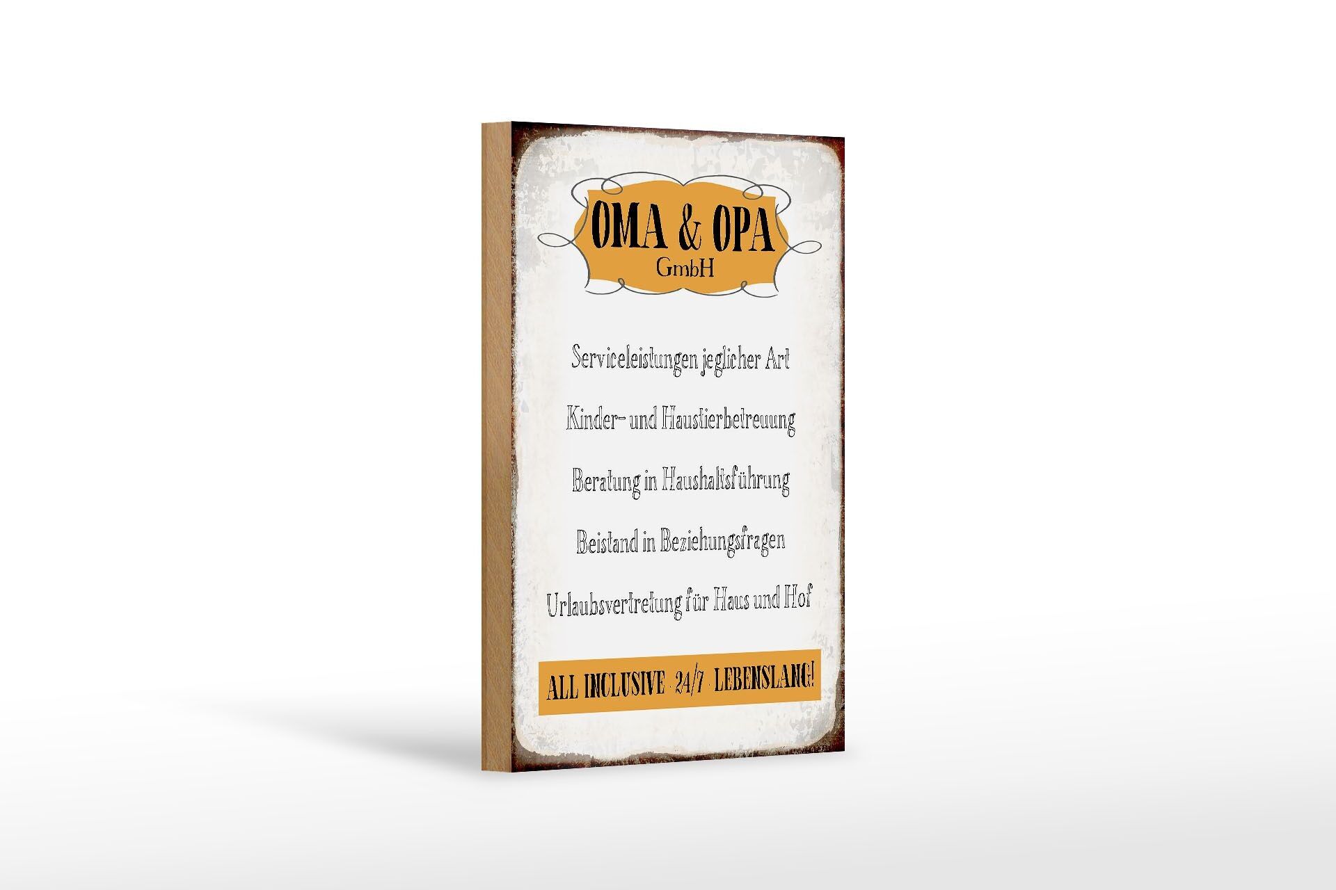 Cartel de madera que dice 12x18 cm Oma Grandpa GmbH 24/7 decoración para toda la vida