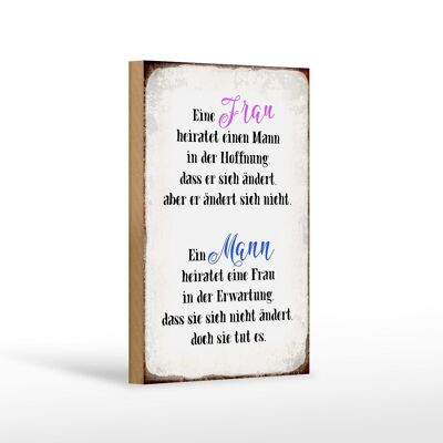 Cartel de madera que dice 12x18 cm una mujer se casa con un hombre decoración