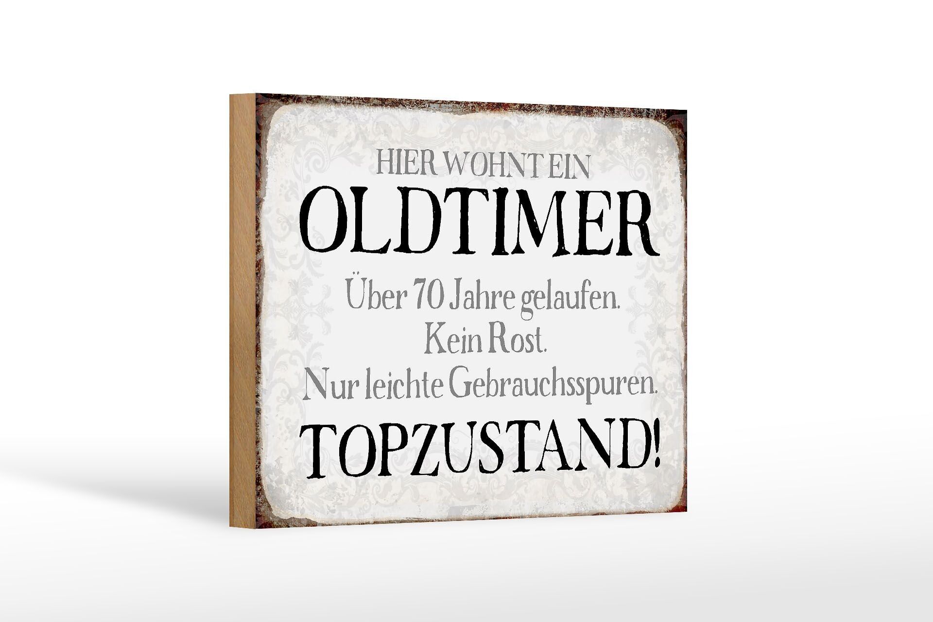 Cartel de madera que dice 18x12 cm coches antiguos más de 70 viven aquí decoración