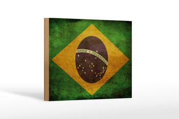 Drapeau panneau en bois 18x12 cm, décoration cadeau Brésil 1