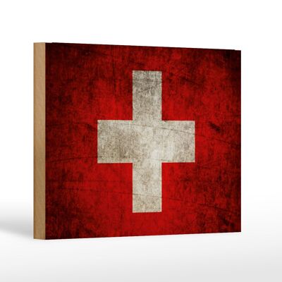 Drapeau panneau en bois 18x12 cm, décoration drapeau suisse