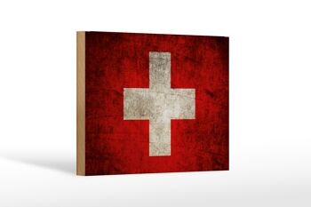 Drapeau panneau en bois 18x12 cm, décoration drapeau suisse 1