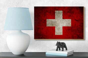 Drapeau panneau en bois 18x12 cm, décoration drapeau suisse 3