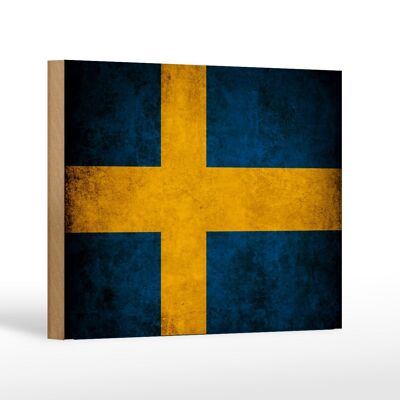 Drapeau en bois 18x12 cm, décoration du drapeau de la Suède