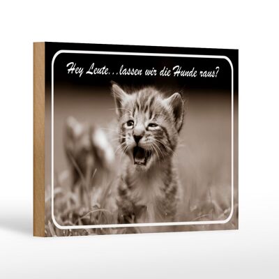 Wooden sign cat 18x12 cm Hey, shall we let the dogs out? decoration