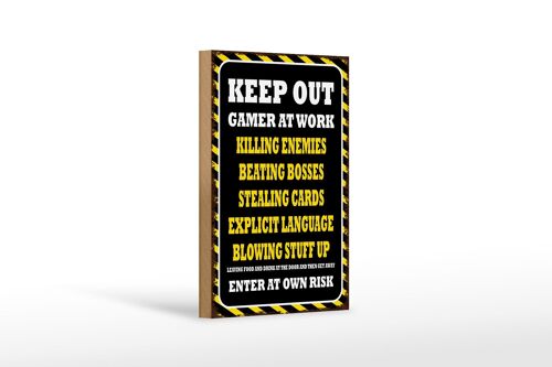 Holzschild Spruch 12x18 cm Keep Out gamer at work killing Dekoration