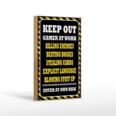 Cartel de madera que dice 12x18 cm Keep Out gamer at work matando decoración