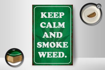 Panneau en bois disant 12x18 cm Décoration Keep Calm and Smoke Weed 2