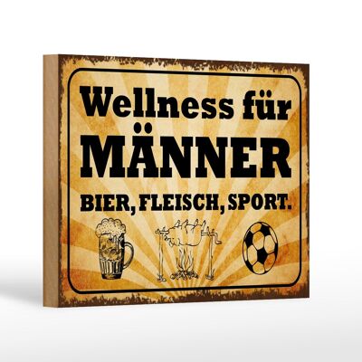 Cartello in legno con scritta Wellness Men Birra Carne Decorazione 18x12 cm