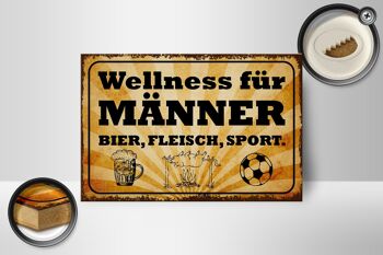 Panneau en bois avec inscription « Wellness Men Beer Meat » 18 x 12 cm. 2