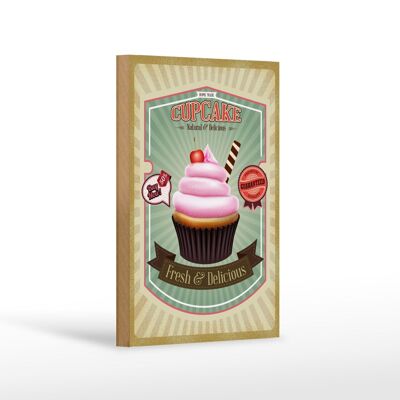 Holzschild Essen 12x18 cm Cupcake natural fresh Delicious Dekoration