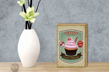 Panneau en bois nourriture 12x18 cm Cupcake naturel frais décoration délicieuse 3