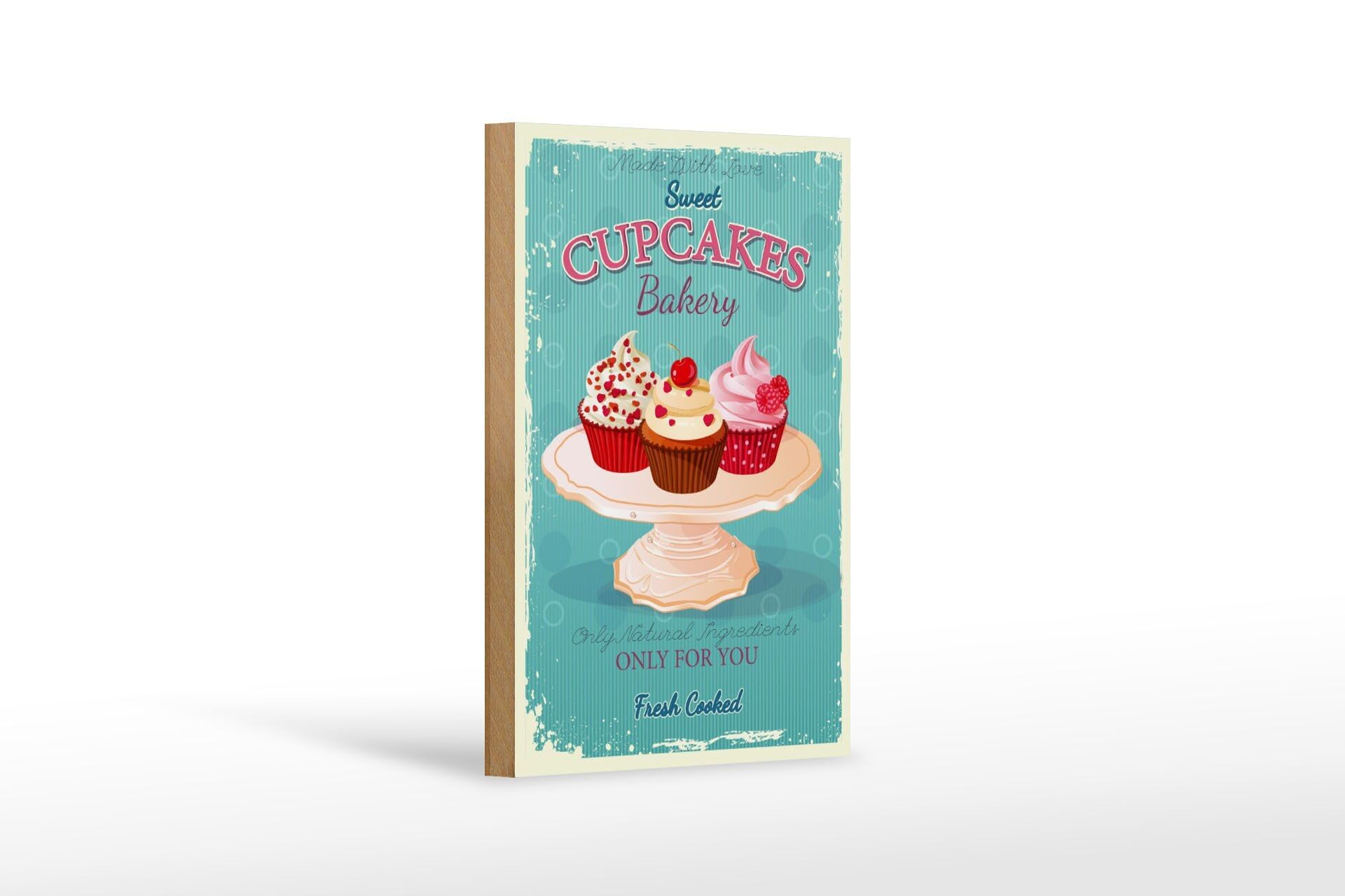 Wooden sign cupcakes 12x18 cm made with love sweet bakery decoration