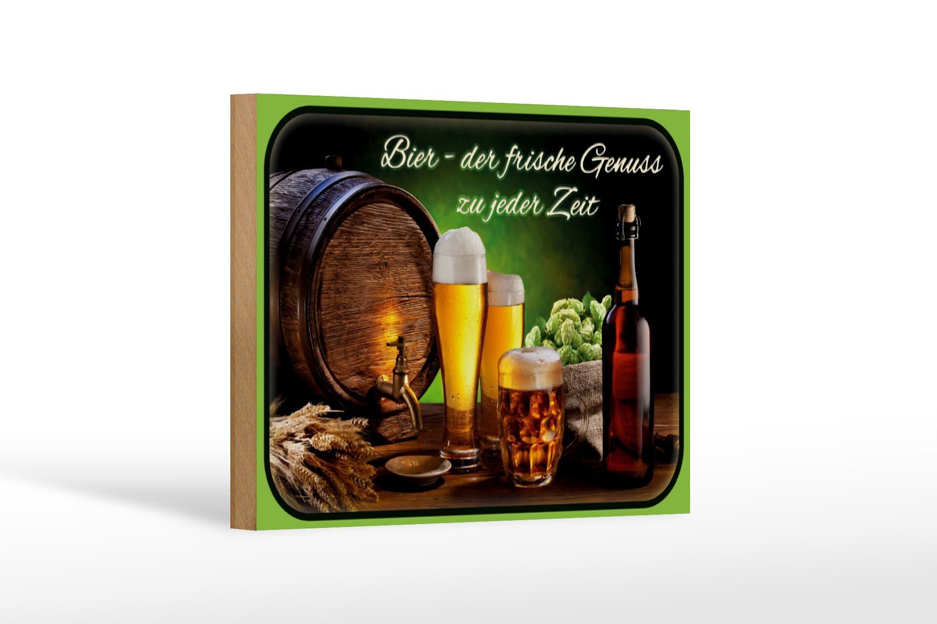 Targa in legno Birra 18 x 12 cm, fresco piacere in ogni momento, decorazione