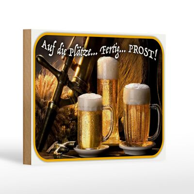Panneau en bois indiquant 18x12 cm Bière à vos marques, décoration prête à partir