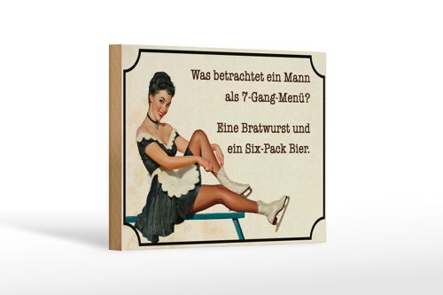 Holzschild Spruch 18x12 cm 7-Gang-Menü Mann Wurst Bier Dekoration