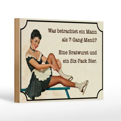 Holzschild Spruch 18x12 cm 7-Gang-Menü Mann Wurst Bier Dekoration