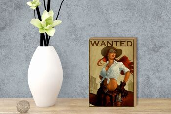 Panneau en bois Pinup 12x18 cm wanted Cowgirl décoration murale 3