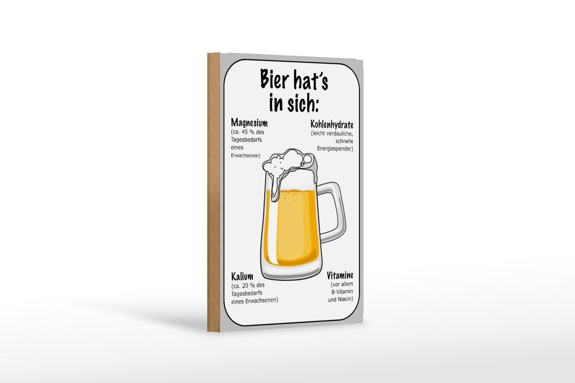 Holzschild Spruch 12x18 cm Bier Magnesium Kalium Vitamine Dekoration