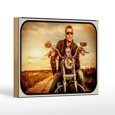 Holzschild Motorrad 18x12 cm Mann Man Sonnenuntergang Dekoration