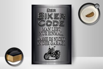 Panneau moto en bois 12x18 cm Biker Code on ne vit qu'une fois 2