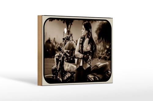 Holzschild Motorrad 18x12 cm Biker Girl Frau biker Pinup Dekoration