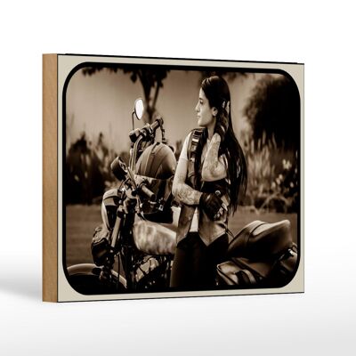 Wooden sign motorcycle 18x12 cm biker girl woman biker pinup decoration