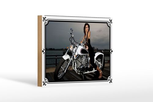 Holzschild Motorrad 18x12 cm Biker Girl Pinup Frau Dekoration