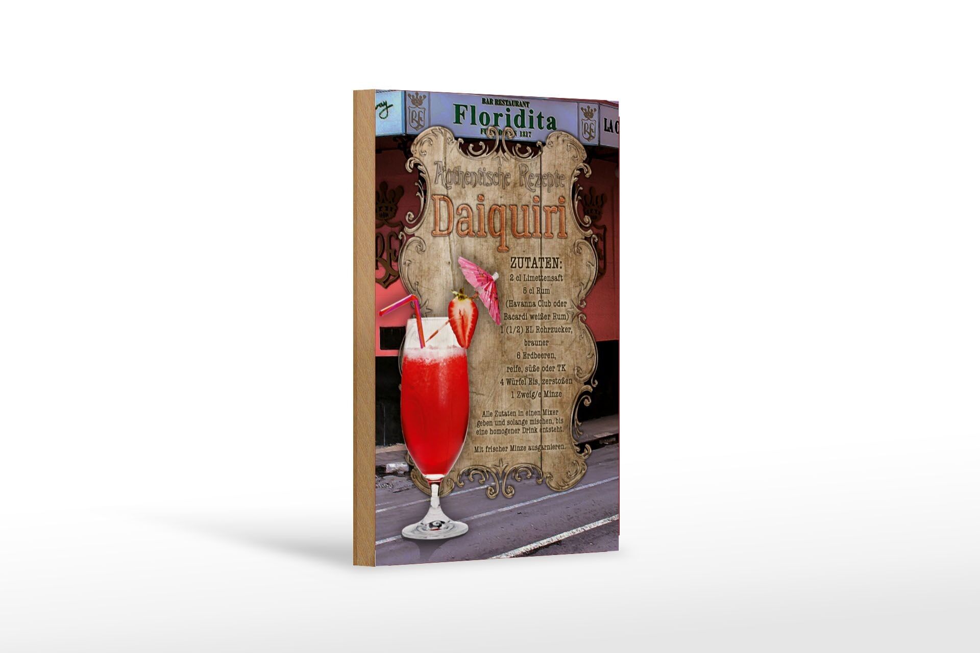 Holzschild Rezept 12x18 cm Daiquiri Zutaten Limettensaft Dekoration