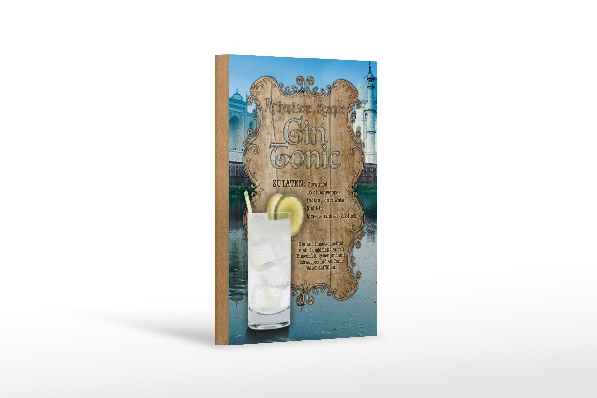 Cartello in legno ricetta 12x18 cm Ingredienti Gin Tonic Decorazione Indian Tonic