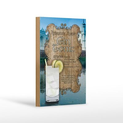 Cartello in legno ricetta 12x18 cm Ingredienti Gin Tonic Decorazione Indian Tonic