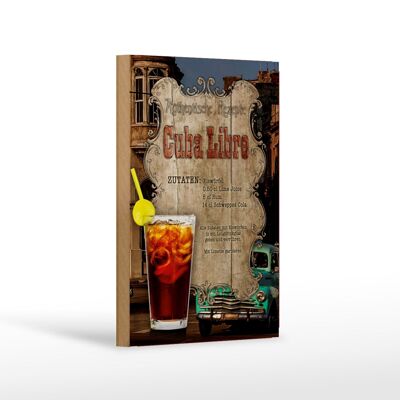 Cartello in legno ricetta 12x18 cm Cuba Libre ingredienti decorazione cubetto di ghiaccio