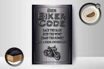 Panneau moto en bois 12x18 cm Biker Code race the rain ride déco 2