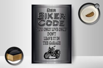 Panneau moto en bois 12x18 cm Biker Code on ne vit qu'une fois décoration 2