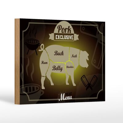 Cartel de madera carne 18x12 cm cortes cerdo decoración menú exclusiva