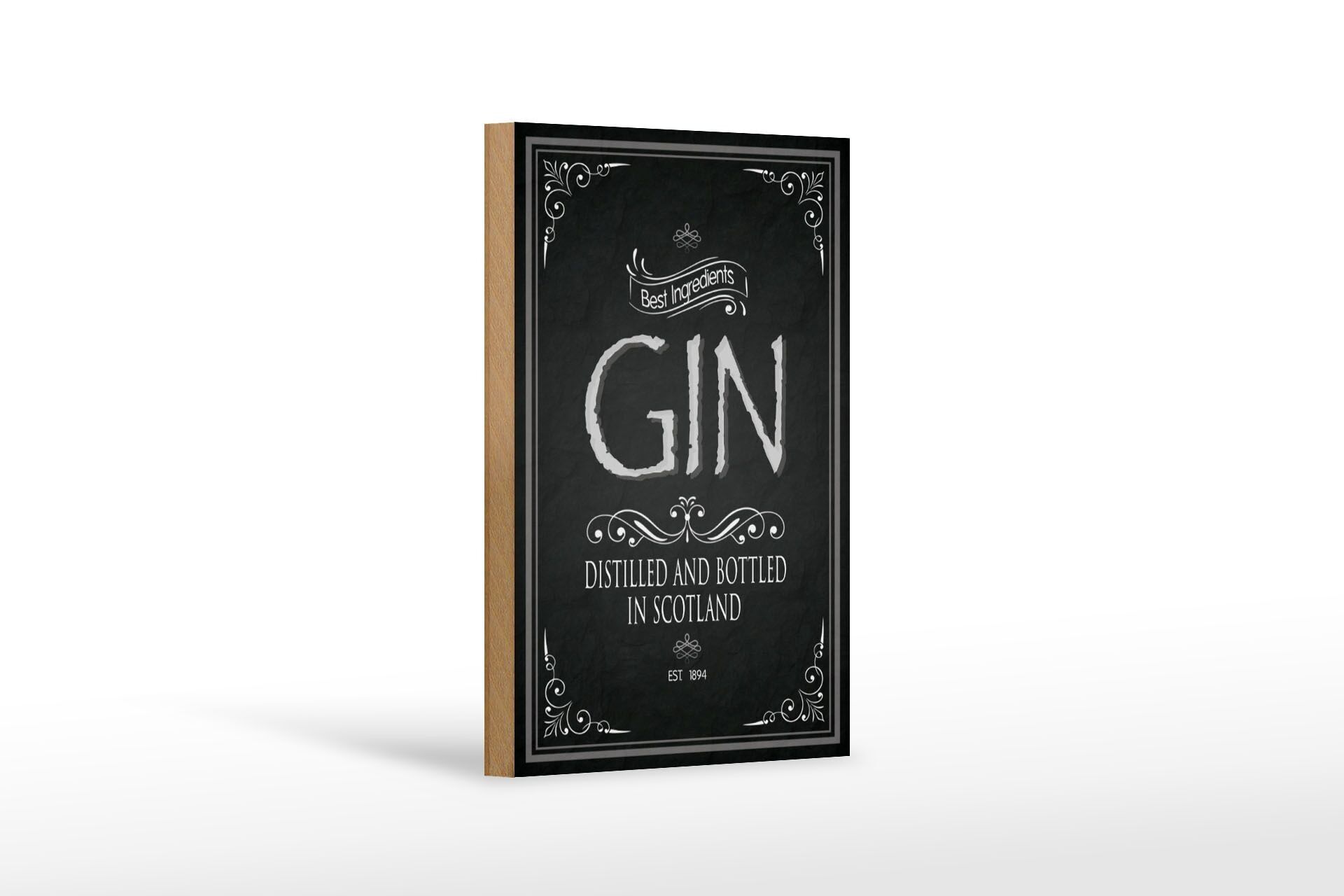 Cartello in legno 12x18 cm Gin migliori ingredienti Decorazione Scozia