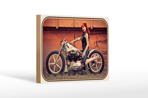 Holzschild Motorrad 18x12 cm Biker Girl Frau Pin up Dekoration