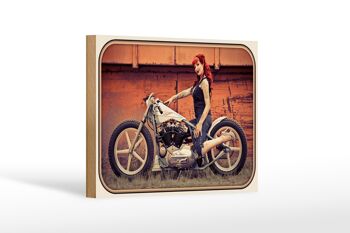 Panneau en bois moto 18x12 cm motard fille femme pin up décoration 1