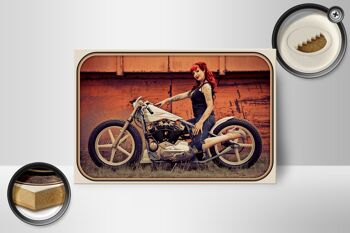 Panneau en bois moto 18x12 cm motard fille femme pin up décoration 2