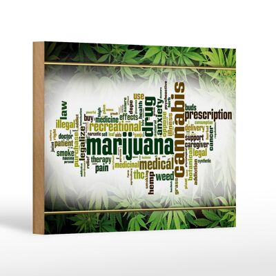 Cartel de madera cannabis 18x12 cm Terapia de marihuana dolor humo decoración