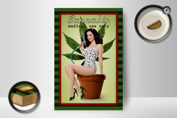Panneau en bois Pinup 12x18 cm Cannabis usage médical uniquement décoration 2