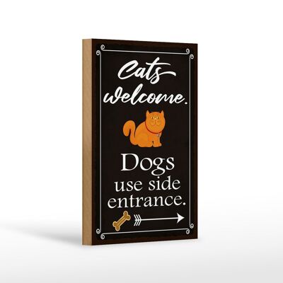 Cartello in legno con scritta 12X18 cm Gatti benvenuti. I cani utilizzano la decorazione laterale