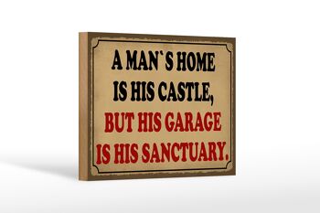 Panneau en bois disant 18x12cm à un homme est son château mais décoration de garage 1