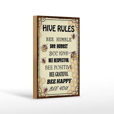 Holzschild Spruch 12X18 cm Hive rules bee humble honest Dekoration