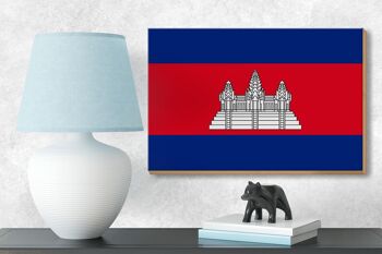 Panneau en bois drapeau du Cambodge 18x12 cm Décoration drapeau du Cambodge 3