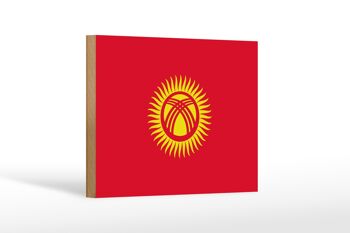 Panneau en bois drapeau du Kirghizistan 18x12 cm Décoration drapeau du Kirghizistan 1