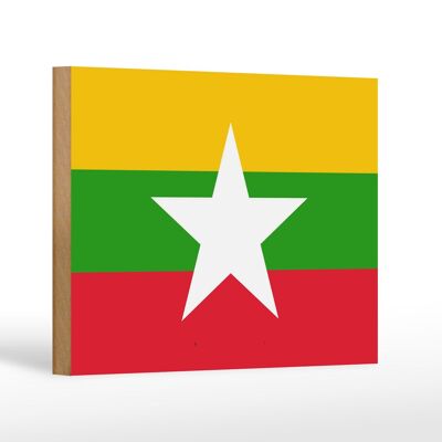 Letrero de madera bandera de Myanmar 18x12 cm Bandera de Myanmar decoración