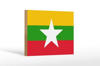Panneau en bois drapeau du Myanmar 18x12 cm Décoration drapeau du Myanmar 1