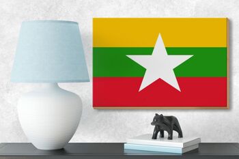 Panneau en bois drapeau du Myanmar 18x12 cm Décoration drapeau du Myanmar 3