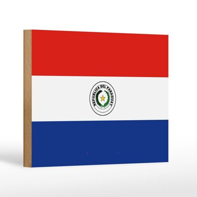 Letrero de madera Bandera de Paraguay 18x12 cm Decoración Bandera de Paraguay